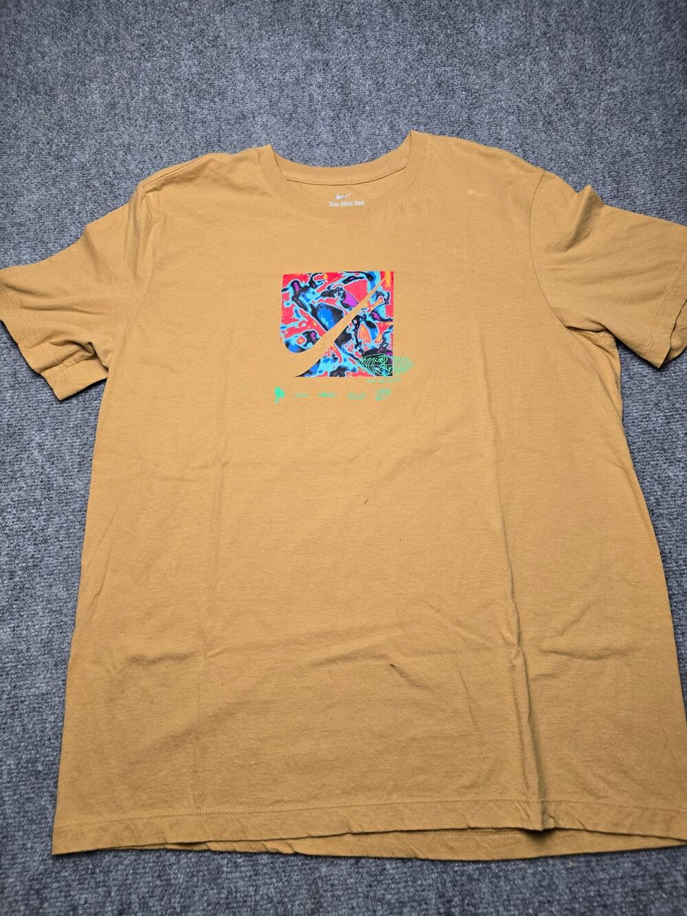 Nike The Nike Tee Mens L Tan Brown Multicolor Graphic Swoosh T Shirt